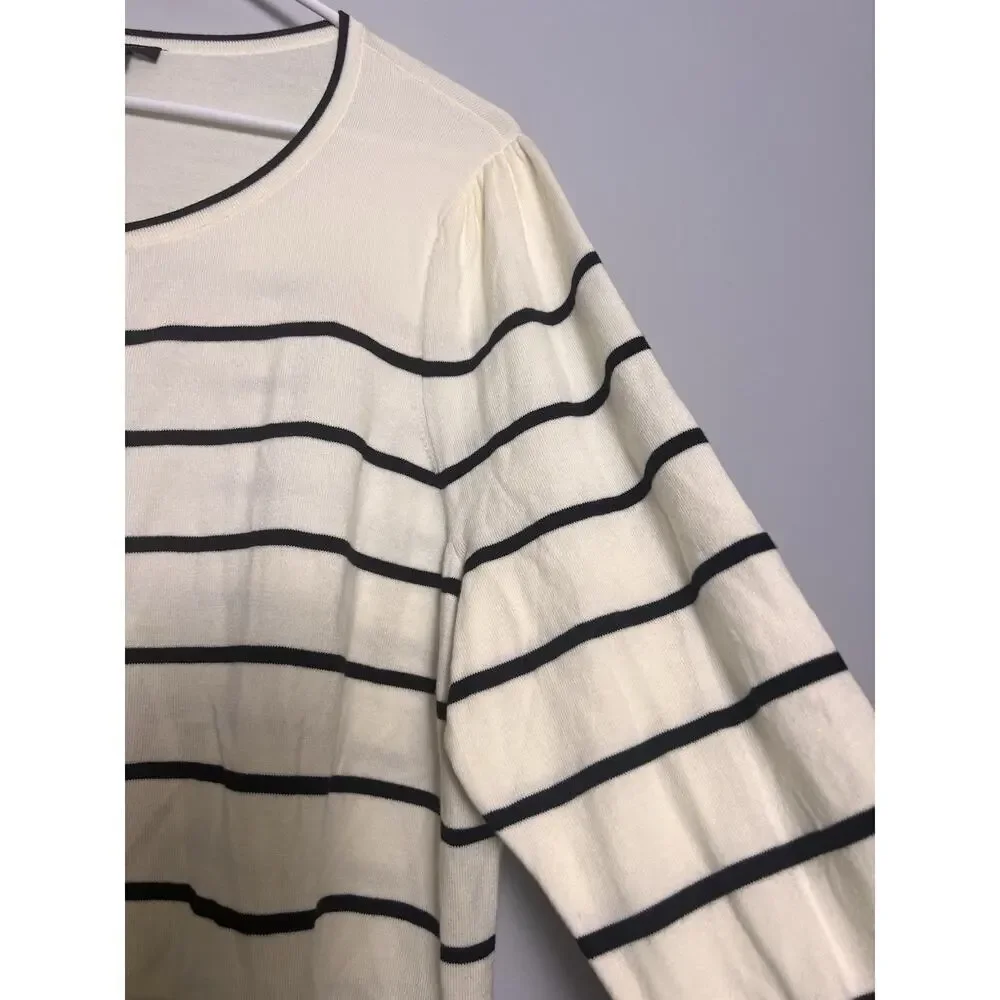 Talbots Womens Cardigan Plus Sz 2X White Black Colorblock Ruffle Sleeve
